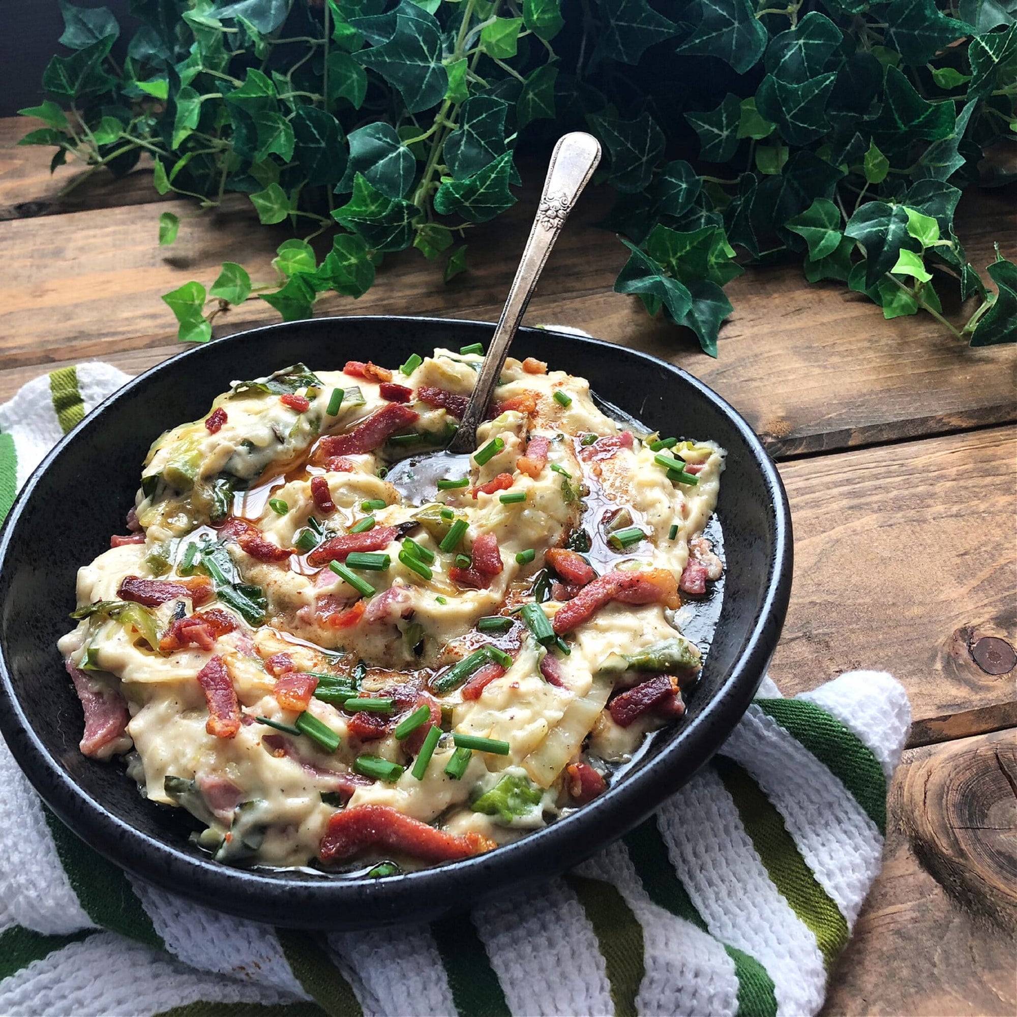 CREAMED BROWNED BUTTER COLCANNON WITH COUNTRY HAM LARDONS