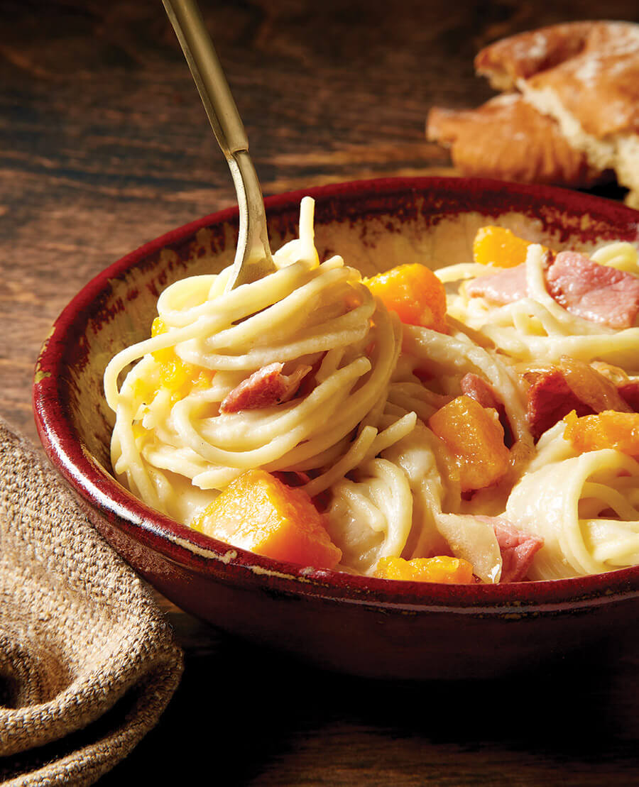 Cheesy Spaghetti With Butternut Squash and Country Ham