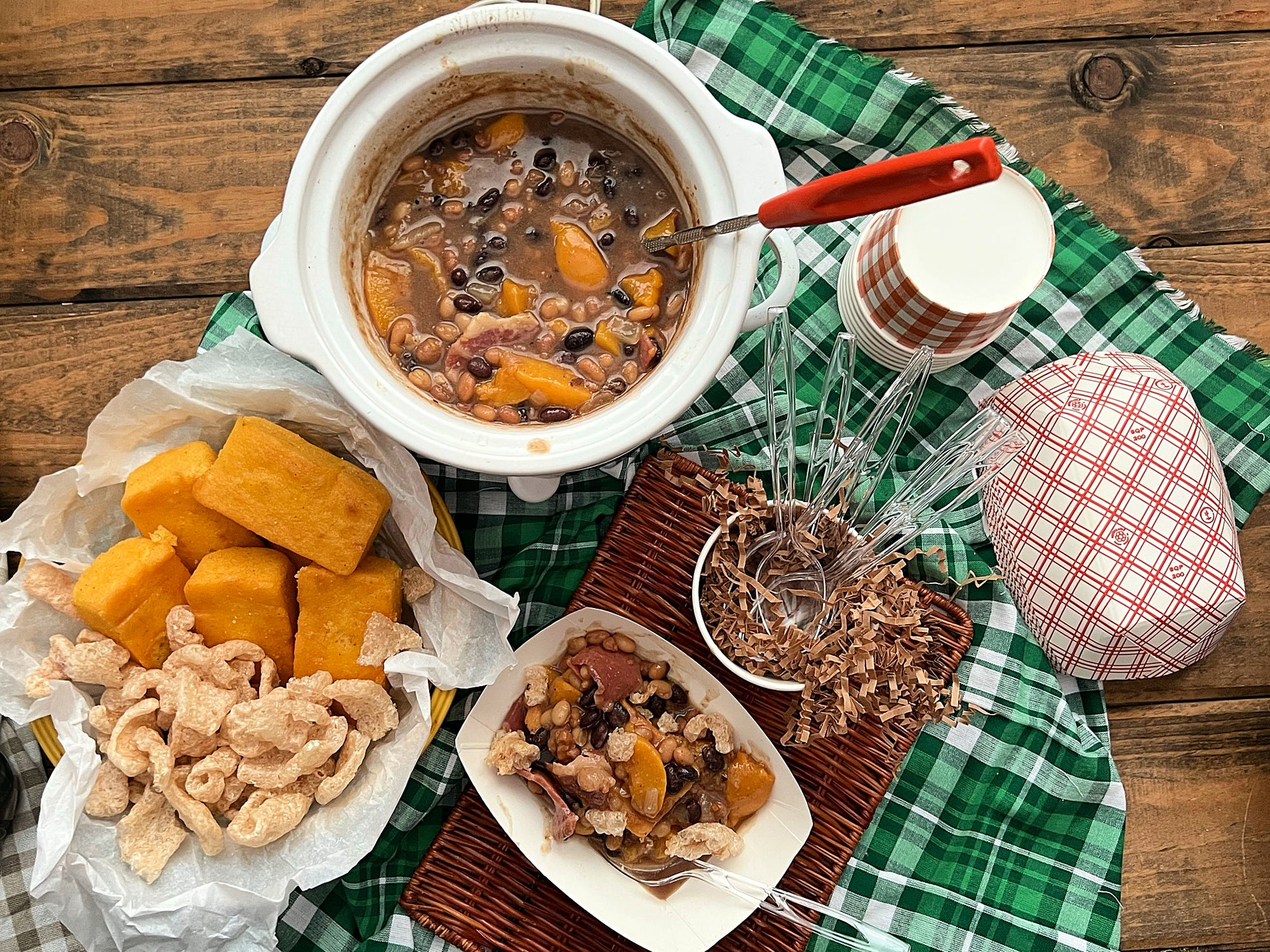 Pigskin Baked Beans with Peaches & Country Ham