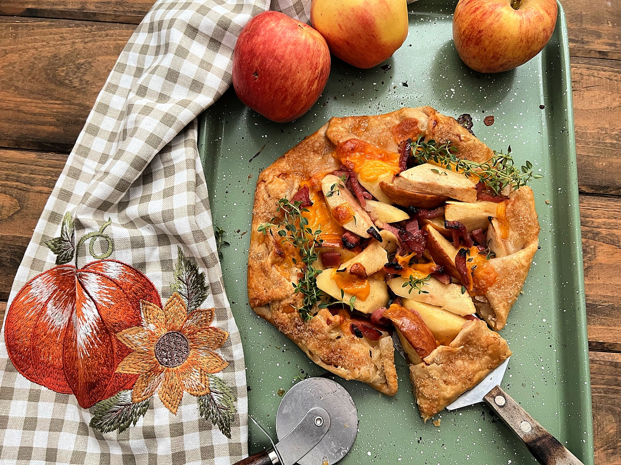 Rustic Herbed Country Ham, Apple and Cheddar Galette