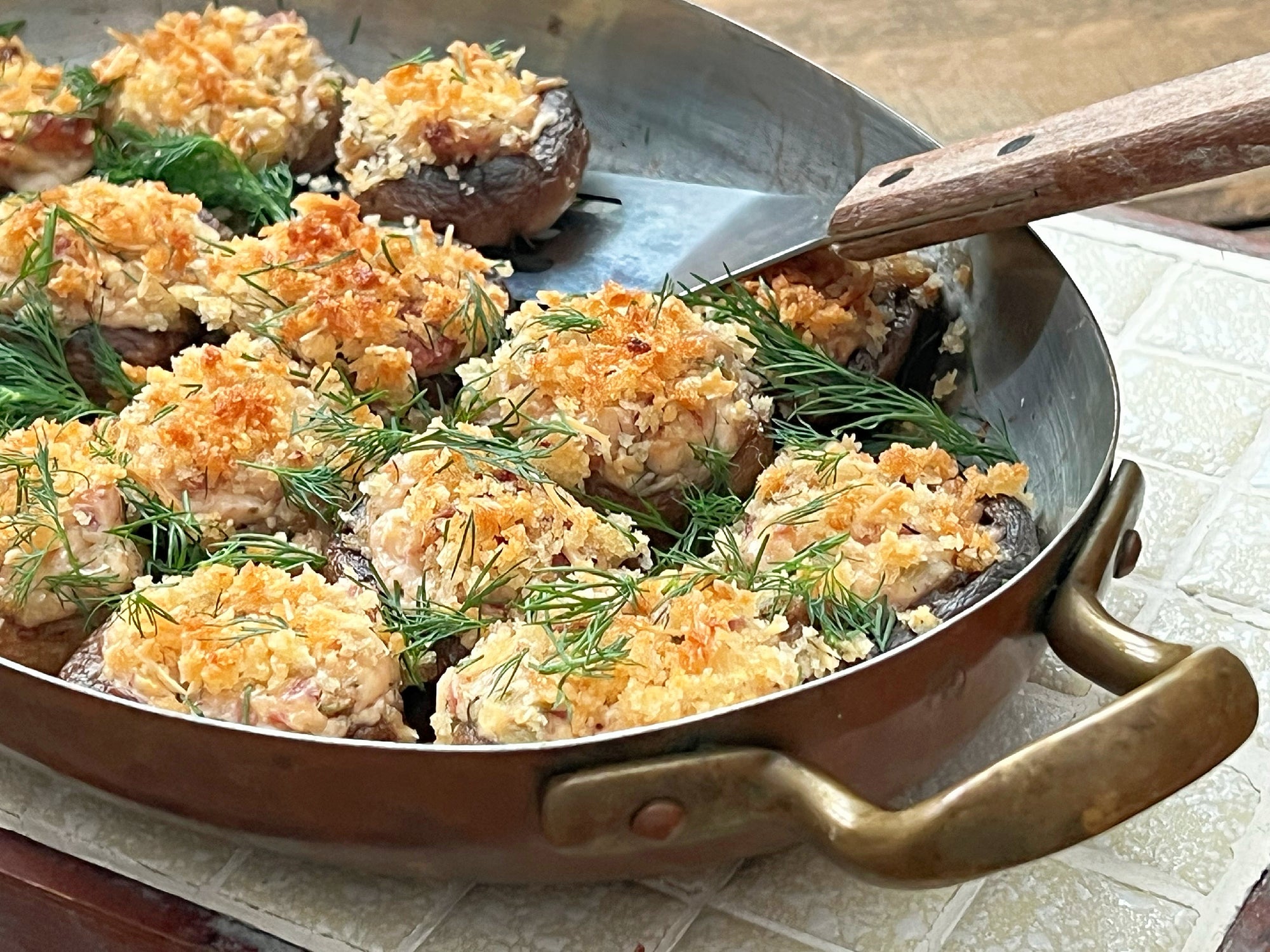 Fruited Country Ham Stuffed Mushrooms …with a crispy panko topping